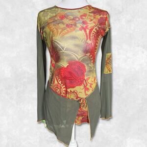 Subversive Micro Mesh Asymmetrical Layered Pattern Top Size S